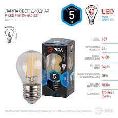 Лампа светодиодная филаментная ЭРА E27 5W 4000K прозрачная F-LED P45-5W-840-E27 Б0039191 3