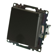 Розетка 2P+PE Stekker Катрин со шторками крышкой графит GLS16-7112-06 49424 4