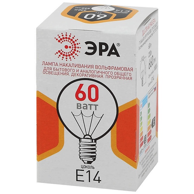 Лампа накаливания ЭРА E14 60W прозрачная ДШ 60-230-E14-CL Б0039138 фото 3