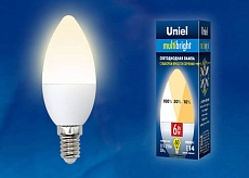 Лампа светодиодная Uniel E14 6W 3000K матовая LED-C37-6W/WW/E14/FR/MB PLM11WH UL-00002373 1