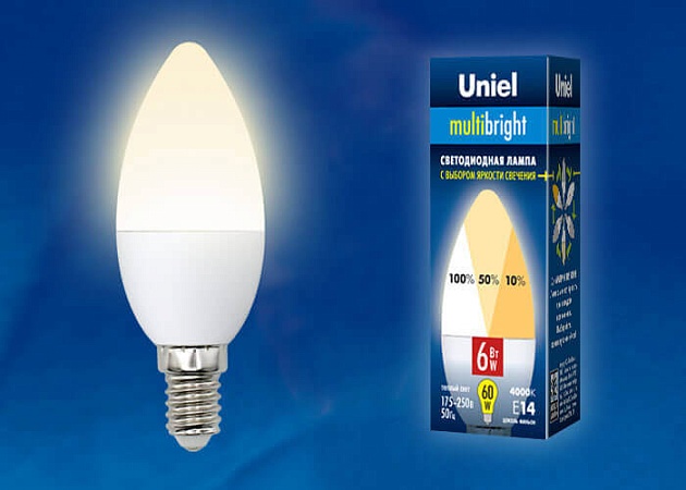 Лампа светодиодная Uniel E14 6W 3000K матовая LED-C37-6W/WW/E14/FR/MB PLM11WH UL-00002373 фото 2