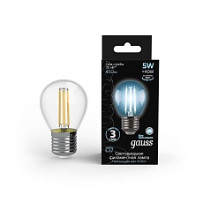 Лампа светодиодная филаментная Gauss E27 5W 4100K прозрачная 105802205 2
