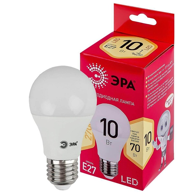 Лампа светодиодная ЭРА E27 10W 2700K матовая LED A60-10W-827-E27 R Б0049634 фото 