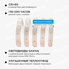 Светодиодная влагозащищенная лента Apeyron 6W/m 60LED/m 3528SMD теплый белый 5M 10-58 4