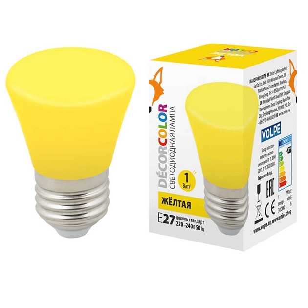 Лампа светодиодная Volpe E27 1W желтая LED-D45-1W/YELLOW/E27/FR/С BELL UL-00005641 фото 