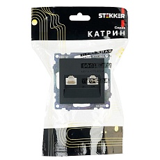 Розетка компьютерная 2-местная RJ-45 (механизм) ,Stekker ,GLS00-7109-05 Катрин, черный 50007 3