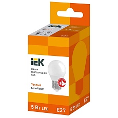 Лампа светодиодная IEK E27 5W 3000K матовая LLE-G45-5-230-30-E27 1