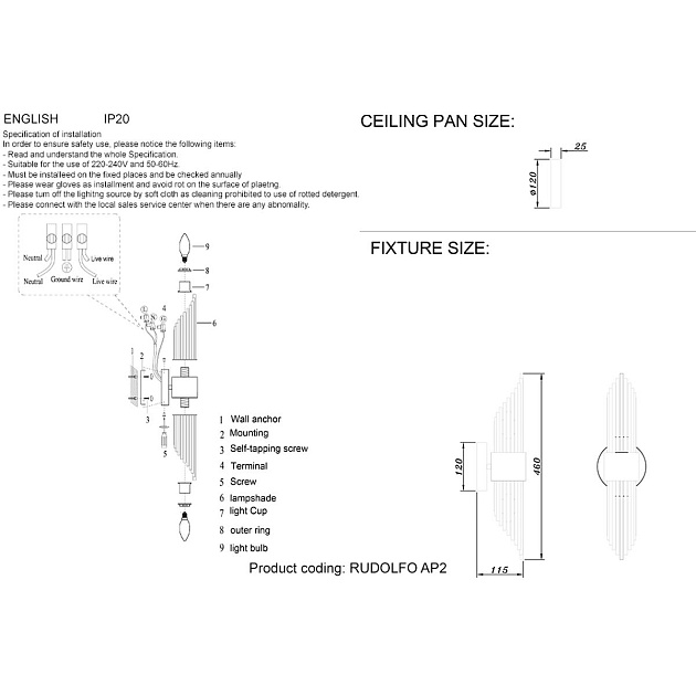 Бра Crystal Lux Rudolfo AP2 Nickel Фото № 2