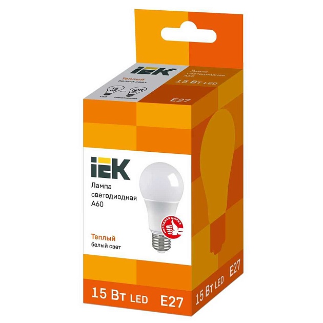 Лампа светодиодная IEK E27 15W 3000K матовая LLE-A60-15-230-30-E27 фото 2