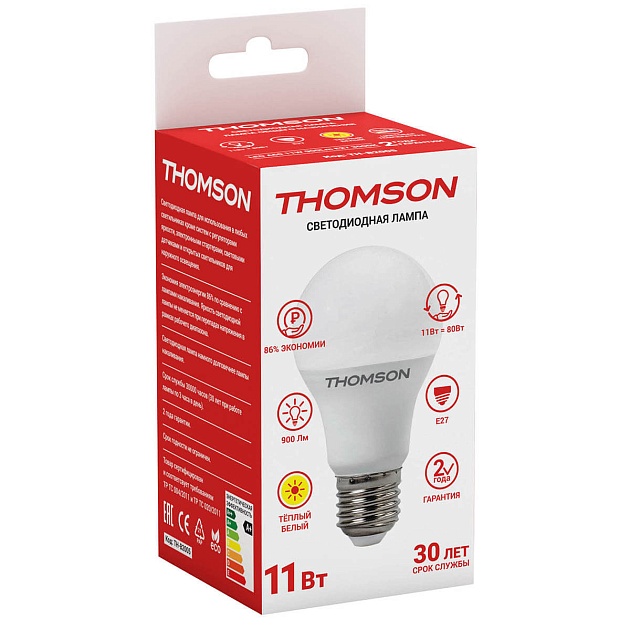 Лампа светодиодная Thomson E27 11W 3000K груша матовая TH-B2005 фото 3