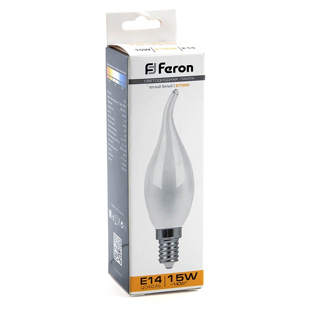 Лампа светодиодная Feron E14 15W 2700K Свеча на ветру Матовая 38260 фото 4