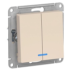 Выключатель двухклавишный Systeme Electric AtlasDesign 10A 250V с подсветкой бежевый ATN000253