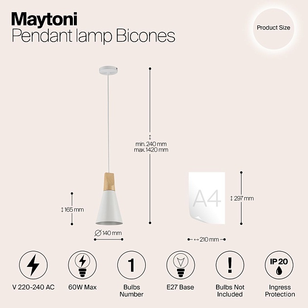 Подвесной светильник Maytoni Bicones P359-PL-140-W Фото № 2