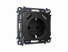 Комплект механизма электрической розетки AMBRELLA VOLT OMEGA Черный матовый 2USB A+A 18W (быстрая зарядка) с/з QUANT (OP8090, VM155) MO809010