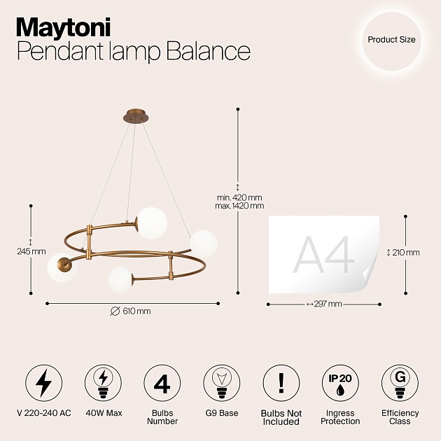 Подвесная люстра Maytoni Balance MOD317PL-04G Фото № 2