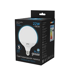 Лампа светодиодная Gauss E27 22W 6500K матовая 105102322 2