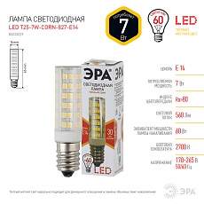 Лампа светодиодная ЭРА E14 7W 2700K прозрачная LED T25-7W-CORN-827-E14 Б0033029 2