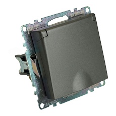 Розетка 2P+PE Stekker Катрин со шторками крышкой графит GLS16-7112-06 49424 5