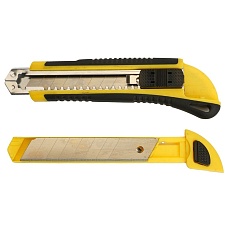 Нож строительно-монтажный Stekker, серии KMU с сегмент.лезвием (5 дополнительных),18 мм, желтый/черный KMU-1 49619 5