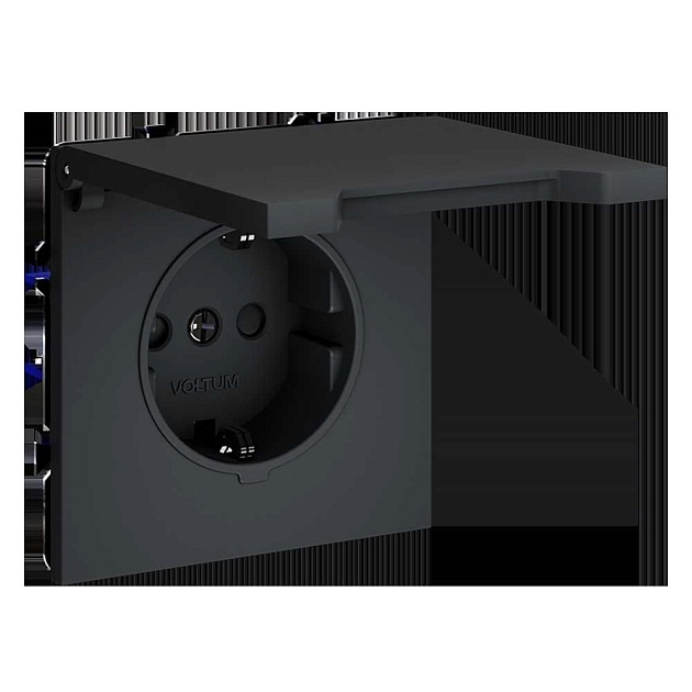 Розетка встраиваемая Voltum S70 с заземлением, защитными шторками и крышкой 16А, (графит) VLS040307 Фото № 3