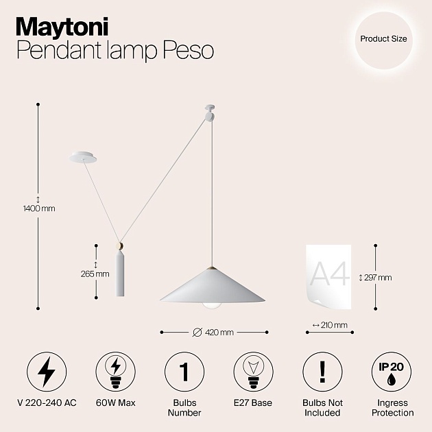 Подвесной светильник Maytoni Technical Peso P080PL-01W Фото № 4