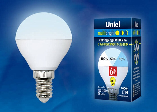 Лампа светодиодная Uniel E14 6W 4000K матовая LED-G45-6W/NW/E14/FR/MB PLM11WH UL-00002376 фото 2
