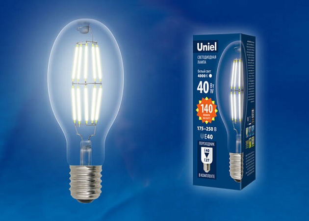 Лампа светодиодная филаментная Uniel E40 40W 4000K прозрачная LED-ED90-40W/NW/E40/CL GLP05TR UL-00003762 фото 2