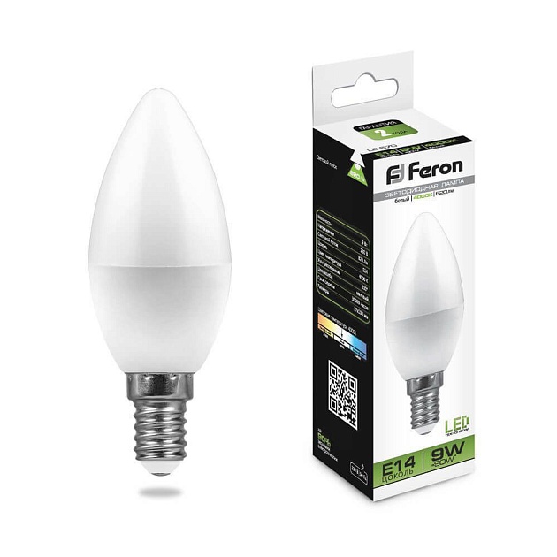 Лампа светодиодная Feron E14 9W 4000K Свеча Матовая LB-570 25799 фото 