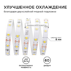 Светодиодная лента Apeyron 4,8W/m 60LED/m 3528SMD теплый белый 5M 00-03 4