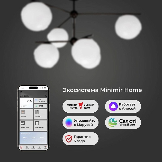 Потолочная люстра Eurosvet Marbella 60147/6 черный Smart изображение 3 Потолочная люстра Eurosvet Marbella 60147/6 черный Smart Фото № 3