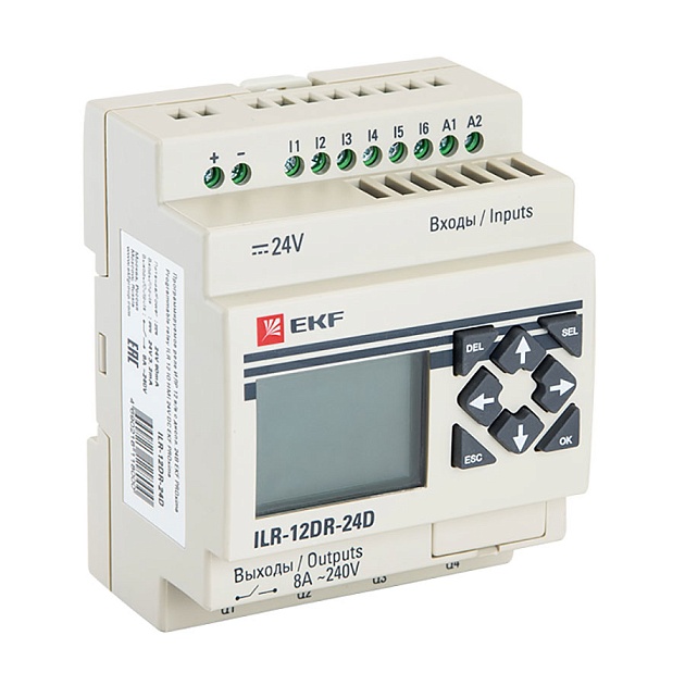 Программируемое реле 12 в/в с диспл. 24В PRO-Relay EKF PROxima ILR-12DR-24D Фото № 1
