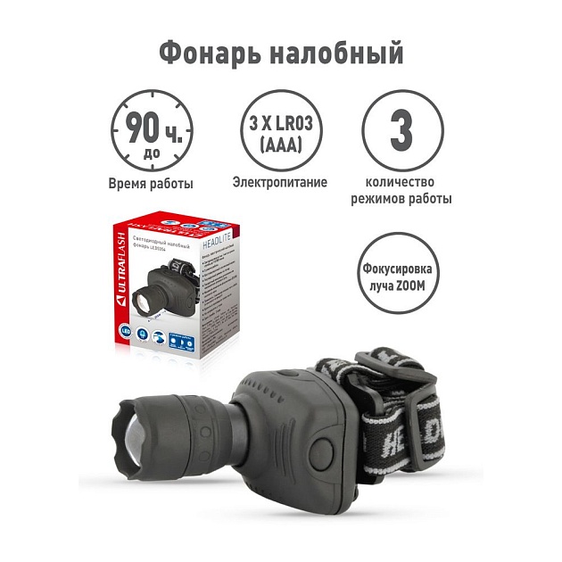 Налобный светодиодный фонарь Ultraflash Headlite от батареек 80х60 70 лм LED5354 11549 фото 4