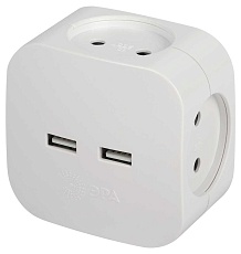 Разветвитель электрический ЭРА SP-4-USB-W на 4 розетки + 2xUSB 2400mA без заземления 10А белый Б0049532