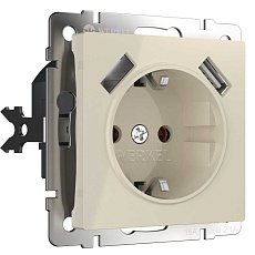 Розетка с заземлением, шторками и USBх2 Werkel слоновая кость W1171503 4690389155833