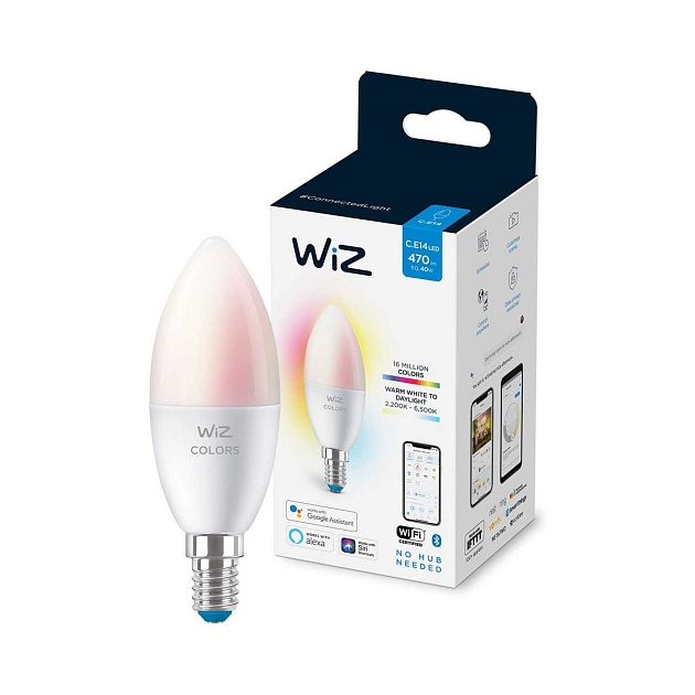 Лампа светодиодная диммируемая WiZ E14 4,9W RGB+CCT матовая Wi-Fi BLE 40WC37E14922-65RGB1PF/6 929002448802 фото 