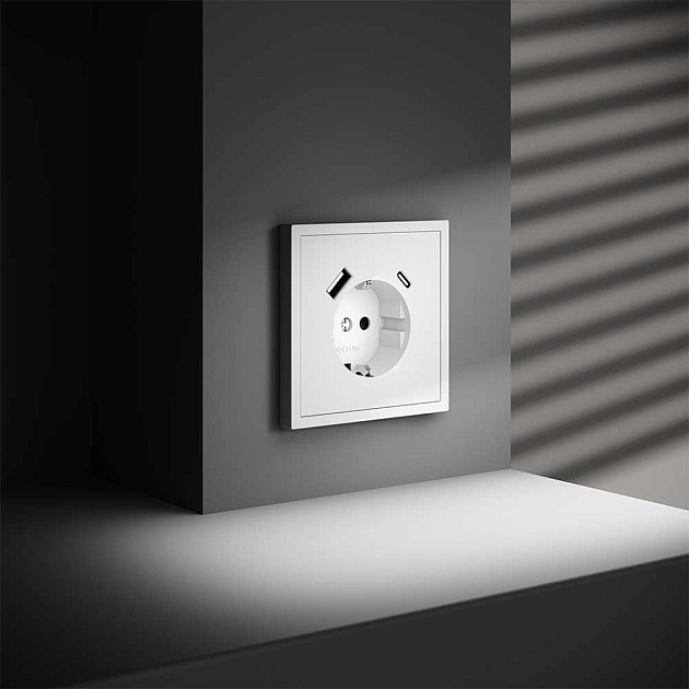 Розетка встраиваемая Voltum S70 с заземлением и защитными шторками, 16А, с USB, A+С, (белый матовый) VLS040502 изображение 3 Розетка встраиваемая Voltum S70 с заземлением и защитными шторками, 16А, с USB, A+С, (белый матовый) VLS040502 Фото № 3