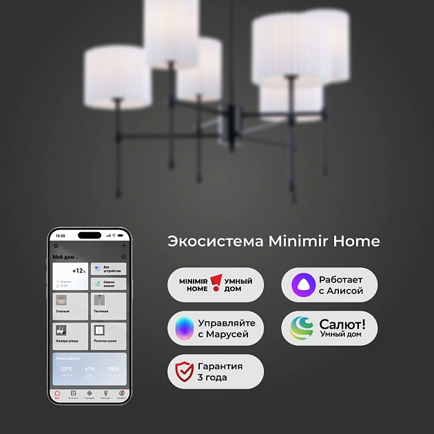 Подвесная люстра Eurosvet Notturno 60162/6 черный Smart изображение 3 Подвесная люстра Eurosvet Notturno 60162/6 черный Smart Фото № 3