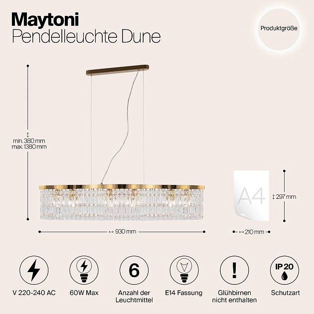 Подвесной светильник Maytoni Dune DIA005PL-06G Фото № 3