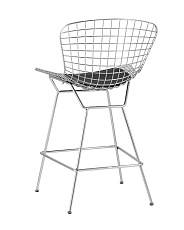 Полубарный стул Stool Group с низкой спинкой Bertoia хромированный с черной подушкой BTY-24L-P6 CH/BL 3