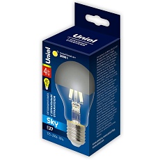 Лампа светодиодная Uniel E27 4W 3000K зеркальная LED-A60-4W/3000K/E27/CL MIRROR/CHROME PLS02WH UL-00011795 1