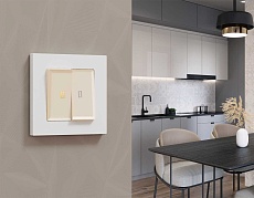 Комплект механизма 2-кл выключателя AMBRELLA VOLT с подсветкой 3200K ALFA Бежевый матовый QUANT (AP3240, VM115, G11Y) MA324010 3