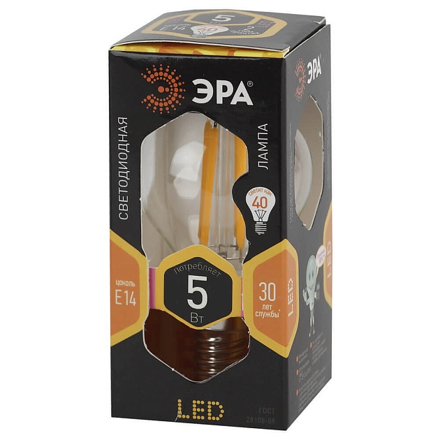 Лампа светодиодная филаментная ЭРА E14 5W 2700K прозрачная F-LED P45-5W-827-E14 Б0019006 фото 3