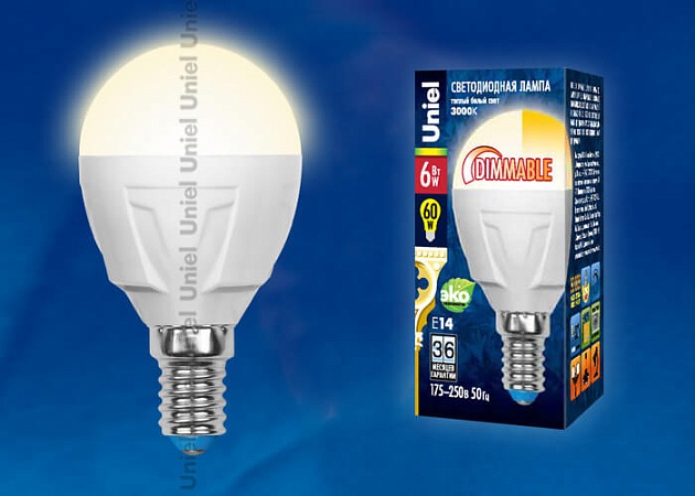 Лампа светодиодная диммируемая Uniel E14 6W 3000K матовая LED-G45-6W/WW/E14/FR/DIM PLP01WH UL-00000694 фото 2