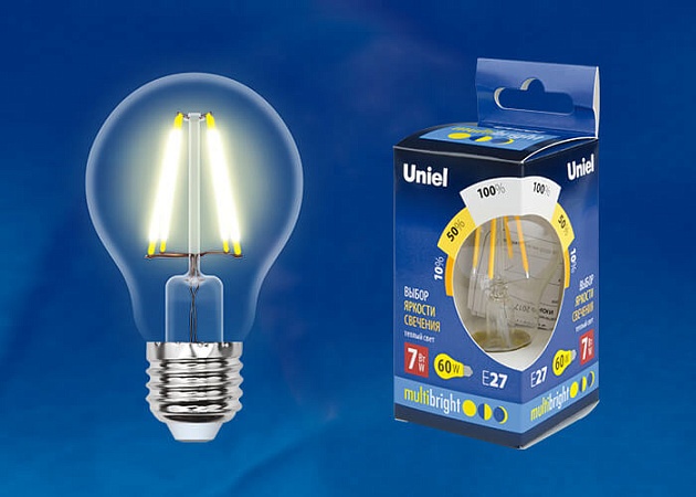 Лампа светодиодная филаментная Uniel E27 7W 3000K прозрачная LED-A60-7W/WW/E27/CL/MB GLM10TR UL-00002366 фото 2