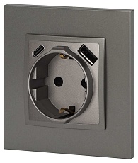 Розетка ЭРА Elegance 14-4108-16 2P+E 16A-250В со шторками с USB type-A+C 5В-3А титан Б0067695 1