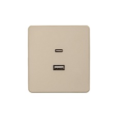 Розетка ROUND USB-A+Type-C 3А с функцией быстрой зарядки шелк KRANZ KR-78-0734-7