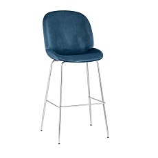 Барный стул Stool Group Турин со спинкой бархат маренго хромированные ножки 8329C VELVET BLUE CH/L