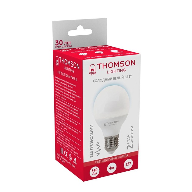 Лампа светодиодная Thomson E27 4W 6500K шар матовая TH-B2363 фото 4