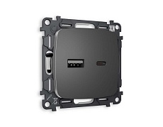 Комплект механизма розетки AMBRELLA VOLT OMEGA Антрацит серый 2USB A+C 20W (быстрая зарядка) QUANT (OP6610, VM177) MO661010