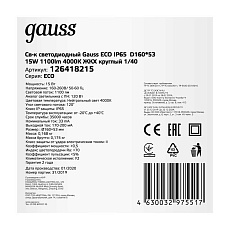 Настенно-потолочный светодиодный светильник Gauss Eco IP65 126418215 2